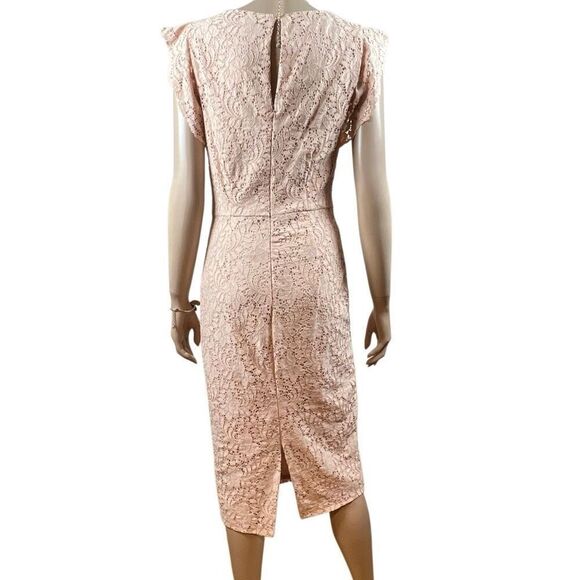 Zara Basic Collection Pink Lace Midi Dress Sleeveless Ruffle Trim Size M (040) - Picture 7 of 16